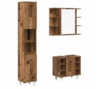 HETFTJN Set Mobili da Bagno 3 Pezzi in Legno Multistrato Antico | Soluzione salvaspazio per il bagno di casa, include specchiera e due armadietti coordinati tonalità legno antico.