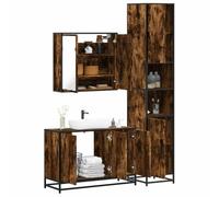 HETFTJN Set Mobili da Bagno 3 Pezzi in Legno Multistrato Rovere Fumo con Specchio Integrato, Mobile Lavabo e Armadietto Alto per Ottimizzare lo Spazio