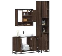 HETFTJN Set Mobili da Bagno 3 Pezzi in Legno Multistrato Rovere Marrone con Specchio Mobile Lavabo e Armadio Salvaspazio per Organizzazione Interno