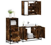 HETFTJN Set Mobili da Bagno 3 Pezzi Rovere Fumo in Legno Multistrato con Specchio, Mobile Lavabo e Armadietto Salvaspazio, Design Elegante per Arredamento Bagno Moderno