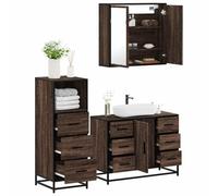 HETFTJN Set Mobili da Bagno 3 Pezzi Rovere Marrone Legno Multistrato con Specchio, Mobile Lavabo e Armadietto Salvaspazio per Bagno Moderno