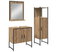 HETFTJN Set Mobili da Bagno 3 Pezzi Salvaspazio a Parete Marrone | Soluzione d'arredo pensile per bagno moderno con specchio 50x60cm, mobile lavabo e colonna salvaspazio in colore marrone.