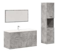 HETFTJN Set Mobili da Bagno 3 Pezzi Sospesi Grigio Cemento con Specchio | Soluzione a parete per il bagno moderno con vani per articoli da toilette e specchio con riflesso nitido.