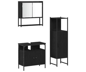 HETFTJN Set Mobili da Bagno 3 Pezzi Sospesi Nero con Specchio e Armadietti | Soluzione salvaspazio moderna per il bagno con specchiera, mobile lavabo e colonna sospesa in legno ingegnerizzato nero.