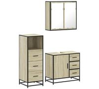 HETFTJN Set Mobili da Bagno 3 Pezzi Specchio Lavabo Colonna Rovere Sonoma