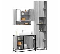 HETFTJN Set Mobili da Bagno 3 pz Grigio Sonoma in Legno Multistrato con Specchio, Mobile Lavabo e Armadietto Salvaspazio per Ottimizzare lo Spazio