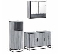HETFTJN Set Mobili da Bagno 3 pz Grigio Sonoma in Legno Multistrato | Set completo con mobile lavabo, specchiera e colonna salvaspazio in stile industriale per il bagno.