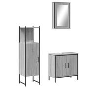 HETFTJN Set Mobili da Bagno 3 pz Grigio Sonoma Legno Multistrato | Soluzione d'arredo per il bagno composta da mobile sottolavabo, pensile a specchio e armadietto salvaspazio a colonna.