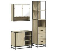 HETFTJN Set Mobili da Bagno 3 pz Rovere Sonoma con Specchio e Lavabo | Soluzione salvaspazio per il bagno con mobile sotto lavabo, pensile a specchio e colonna alta con struttura in metallo.