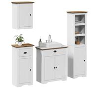 HETFTJN Set Mobili da Bagno 4 Pezzi BODO in Legno Massello di Pino Bianco con Mobile Sottolavabo, Armadietto, Armadio Alto e Pensile Salvaspazio per Organizzazione