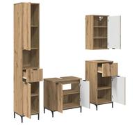 HETFTJN Set Mobili da Bagno 4 Pezzi con Mobile Lavabo a Muro Rovere | Soluzione salvaspazio moderna per il bagno con struttura sospesa, vani capienti e finitura in rovere artigianale.