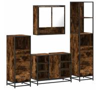 HETFTJN Set Mobili da Bagno 4 Pezzi con Mobile Lavabo Specchio Rovere Fumo | Soluzione salvaspazio per il bagno con specchiera murale, mobile sottolavello e due armadietti in truciolato e metallo.