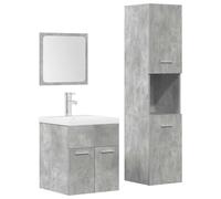HETFTJN Set Mobili da Bagno 4 Pezzi Grigio Cemento in Legno Multistrato con Lavabo Specchio e Mobile Salvaspazio per Ottimizzare lo Spazio
