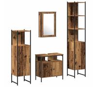 HETFTJN Set Mobili da Bagno 4 Pezzi in Legno Ingegnerizzato Legno Vecchio | Soluzione salvaspazio a parete per il bagno con specchio, mobile lavabo e colonne contenitore in stile moderno.