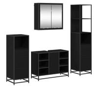 HETFTJN Set Mobili da Bagno 4 Pezzi Rovere Nero in Legno Multistrato | Soluzione salvaspazio completa per il bagno con specchiera, mobiletto lavabo e due armadi per un ambiente ordinato.