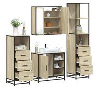 HETFTJN Set Mobili da Bagno 4 Pezzi Rovere Sonoma, Mobiletto con Specchio, Mobile Lavabo, Armadio Alto e Basso in Legno Multistrato e Metallo, Design Salvaspazio per Ambienti Compatti