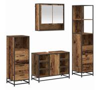HETFTJN Set Mobili da Bagno 4 Pezzi Sospesi a Parete Colore Legno Vecchio | Soluzione salvaspazio da parete per il bagno moderno: include mobile lavabo, armadietto specchio e colonne portaoggetti.