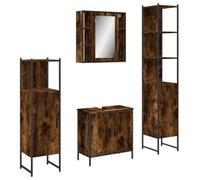 HETFTJN Set Mobili da Bagno 4 pz Rovere Fumo in Legno e Acciaio | Arredo completo per il bagno composto da specchiera, mobiletto lavabo e due colonna portaoggetti salvaspazio.