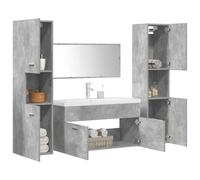 HETFTJN Set Mobili da Bagno 5 Pezzi Grigio Cemento con Specchio e Lavabo in Ceramica, Design Salvaspazio per Bagno Moderno, Mobile Sottolavabo Dimensioni 90x38.5x46 cm