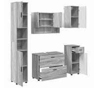 HETFTJN Set Mobili da Bagno 5 Pezzi Grigio Sonoma in Legno e Metallo | Soluzione completa con specchiera, lavabo e colonne per organizzare il bagno moderno in modo pratico ed elegante.