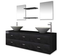 HETFTJN Set Mobili da Bagno 9 pz con 2 Lavabi Rubinetti Sospesi Nero | Soluzione completa da parete per il bagno moderno con doppio lavabo in ceramica e ampi cassetti portaoggetti salvaspazio.
