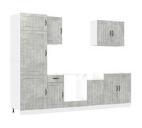 HETFTJN Set Mobili da Cucina 7 Pezzi Lucca Grigio Cemento in Truciolato | Componibile e capiente, questo set ottimizza lo spazio della cucina offrendo scomparti per ogni utensile domestico.