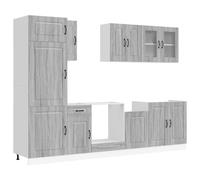HETFTJN Set Mobili da Cucina 8 Pezzi Kalmar Grigio Sonoma Legno | Soluzione modulare per organizzare la cucina con credenze pensili, vano forno e piedini regolabili in altezza.