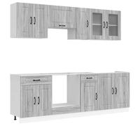 HETFTJN Set Mobili da Cucina 8 pz Kalmar Grigio Sonoma in Legno Multistrato | Modularità flessibile per la cucina con ante in vetro, piedini regolabili in altezza e ampio spazio contenitivo.