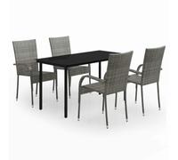 HETFTJN Set Mobili da Pranzo per Giardino 5 Pezzi con Tavolo e 4 Sedie | Gruppo pranzo da esterno in polyrattan e acciaio con ripiano in vetro per terrazzo e balcone, 1 tavolo e 4 sedute.