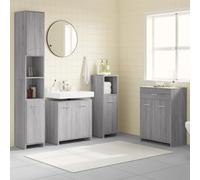 HETFTJN Set Mobili per Bagno 4 Pezzi Grigio Sonoma Legno Multistrato con Ampio Spazio di Conservazione, Mobile Salvaspazio per Toilette o Bagno