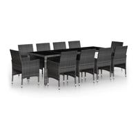 HETFTJN Set Pranzo da Giardino 11 Pezzi in Polyrattan Grigio con Tavolo | Arredo da esterni per patio e terrazzo composto da ampio tavolo in vetro temprato da 250 cm e dieci sedie ergonomiche.