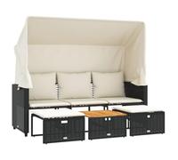 HETFTJN Set Salotto da Giardino 4 Pezzi Divano 3 Posti Tettuccio e Tavolo | Arredo modulare per terrazza e portico con baldacchino parasole retrattile, piano in legno di acacia e pouf salvaspazio.