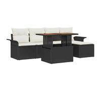 HETFTJN Set Salotto da Giardino 6 Pezzi in Polyrattan con Contenitore Nero | Arreda la tua terrazza o patio con sedute modulari dotate di vano portaoggetti e piano in legno massello di acacia.