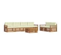 HETFTJN Set Salotto da Giardino 7 Pezzi in Legno di Acacia con Cuscini | Arredo modulare per terrazza e cortile con robusto tavolo centrale, sedute comode e cuscini sfoderabili lavabili.