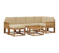 HETFTJN Set Salotto da Giardino 7 Pezzi in Legno di Acacia con Cuscini | Arredo modulare per terrazzo e patio in finitura naturale e beige, ideale per creare una zona relax accogliente.