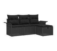 HETFTJN Set Salotto da Giardino Componibile 4Pz in Polyrattan Nero