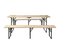 HETFTJN Set Tavolo Birreria e 2 Panche Pieghevoli 220 cm Legno Abete | Set da esterno salva-spazio con struttura in metallo verde scuro, ideale per giardino, patio e pic-nic all'aria aperta.