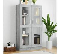 HETFTJN Sonoma - Armadio grigio 82,5 x 30,5 x 150 cm, libreria con 4 scomparti e ante in vetro in legno, design moderno per soggiorno e corridoio