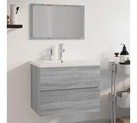 HETFTJN Sonoma - Set di mobili da bagno, 60 x 38,5 x 45 cm, con base per lavabo, specchio, lavabo in ceramica, rubinetto e protezione per troppopieno, da appendere alla parete