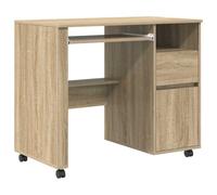 HETFTJN Sonoma - Tavolo per computer in rovere 91 × 50 × 77 cm, con ruote, cassetto e scaffale, pannello in legno per casa, ufficio, gioco, ufficio