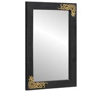 HETFTJN Specchio da bagno nero argento 70x50x2,5 cm in vetro e legno di mango, design moderno da parete per piccoli bagni e ospiti WC