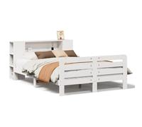HETFTJN Struttura letto in legno massello bianco 135 x 190 cm con 7 ripiani nella testiera, rete a doghe con spazio e design moderno per camera da letto, camera degli ospiti, camera dei ragazzi