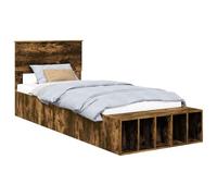 HETFTJN Struttura Letto Singolo 90x190 cm con Contenitore Rovere Fumé | Soluzione salvaspazio per la camera da letto moderna con testiera funzionale mensole integrate e pediera regolabile