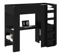 HETFTJN Struttura per letto a castello con scrivania, colore nero, effetto rovere, 193 x 103 x 175 cm, in legno Loft singolo, con ripiani, scaletta salvaspazio