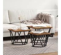 HETFTJN Tavolino da Caffè 3 Pezzi in Legno Massello di Recupero Rustico con Telaio Metallo Nero Rettangolare Marrone 40x40x32cm per Soggiorno e Ufficio Piccolo