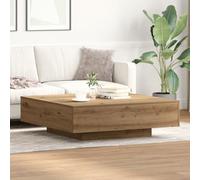 HETFTJN Tavolino da Caffè Artigianale in Rovere Quadrato Marrone per Soggiorno con Finitura Testurizzata 100x100x31 cm Legno Massello Interni