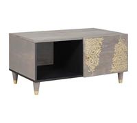 HETFTJN Tavolino da Caffè in Legno di Mango Grigio 80x50x40 cm | Mobiletto moderno per soggiorno con contenitore nascosto e dettagli artigianali dipinti a mano per un living ordinato.