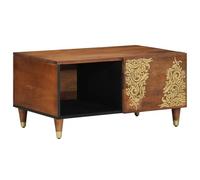 HETFTJN Tavolino da Caffè in Legno Massello di Mango con Mensola e Design Floreale, Mobile Basso per Salotto 80x50x40 cm Marrone