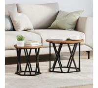 HETFTJN Tavolino da Caffè Industriale Rotondo in Legno Vecchio e Legno Ingegnerizzato Marrone per Salotto Soggiorno, Set di 2 Pezzi, Dimensioni 50x50x40 cm, Design Geometrico e Superficie Resistente