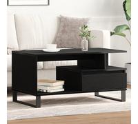 HETFTJN Tavolino da Caffè Nero Rovere Basso Legno Ingegnerizzato 90x49x45 cm Rettangolare Moderno con Scaffale Incorporato per Soggiorno